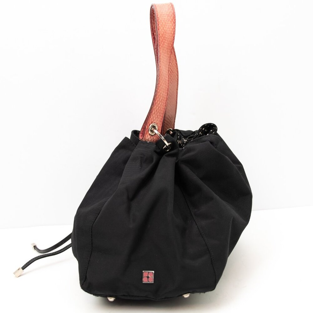 Kate Spade "Maddie" Nylon Drawstring Shoulder Bag Snakeskin Strap 2000s Black - Picture 3 of 12